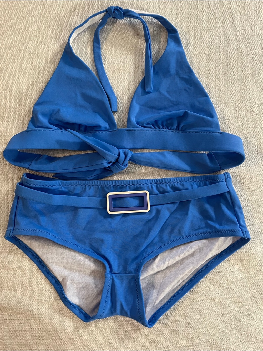 Victoria Secret Women’s Blue Halter Bikini Set with Belt Accent XS New